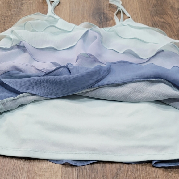 CANDIES, Ombre Ruffle Spaghetti Strap Tank, Small, Blue Tones 100% Polyester - Picture 4 of 8